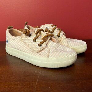 Sperry Girl's Crest Vibe Jr Pink Striped Sneakers - Kids Size 8M